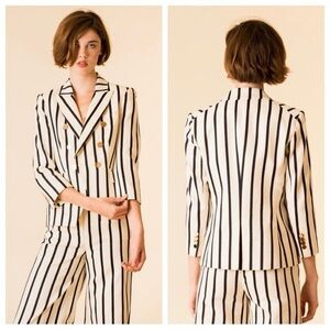 NWT $645 Veronica Beard Empire Ivory Double Breasted Stripe Dickey Jacket Blazer